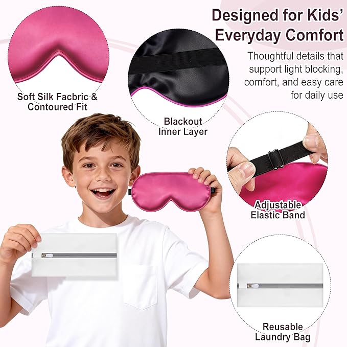 Kids Sleep Mask, Kids Eye Mask for Boys Girls, Kid Silk Eye Masks - Image 2