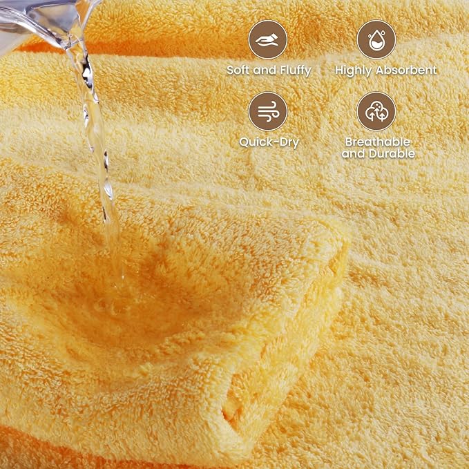 SEMAXE 4 Piece Yellow Bath Towel Set - Image 5