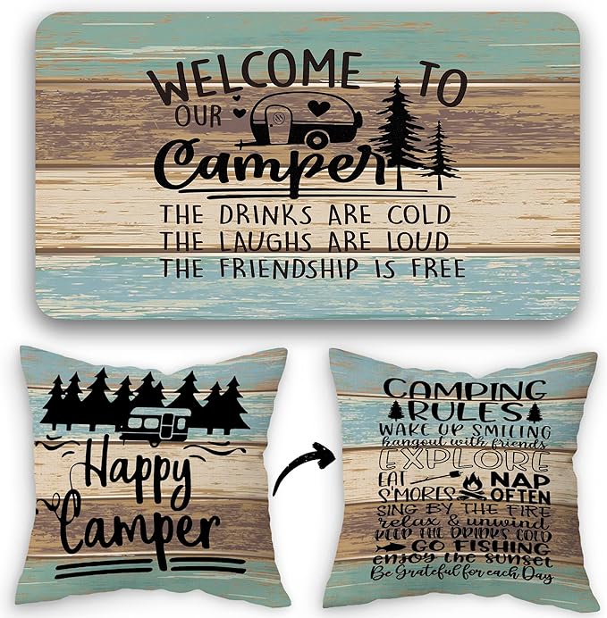 Welcome to Our Camper Soft Diatom Mud Absorbent Bath Rug 17'x30', Reversible by FLDAS
