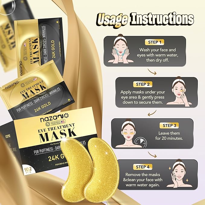 NAZANO 102 Pcs 24K Gold Under Eye Patches - Image 5