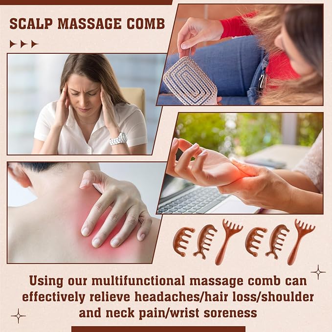 LemonRoad 12 Pack Wooden Scalp Massager Natural Sandalwood Wide Tooth Combs - Image 3