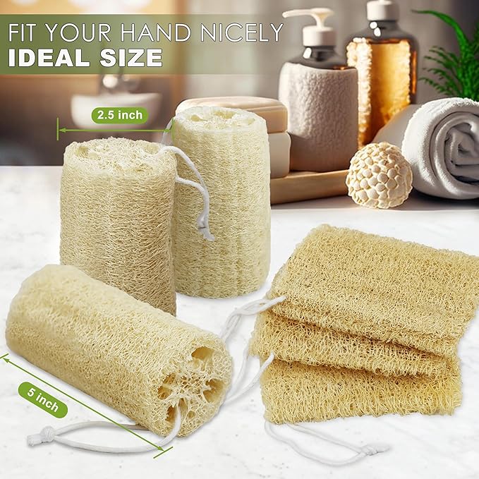 6 Pack Natural Loofah Exfoliating Body Scrubber, 5 Inches Organic Luffa Bath - Image 4