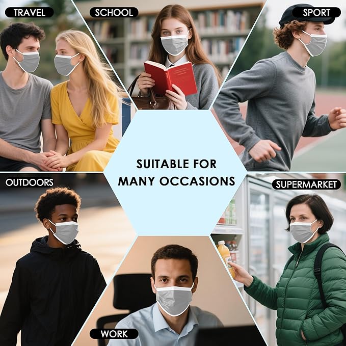 100PCS Grey 3 ply Disposable Face Masks, Protection Face Masks - Image 4