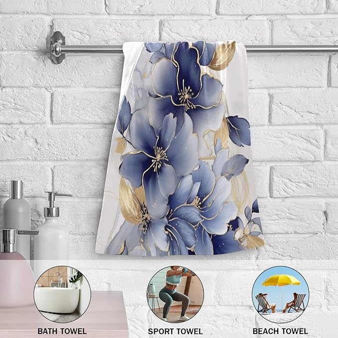 Abstract Blue Golden Floral Leaves Hand Towels - Image 5