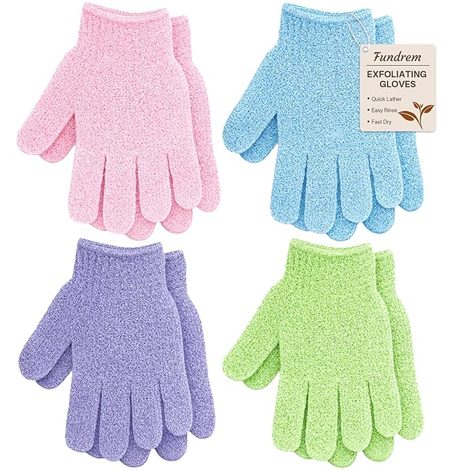4 Pairs Exfoliating Gloves for Shower, Shower Gloves, Body Scrubber, Korean by FUNDREM