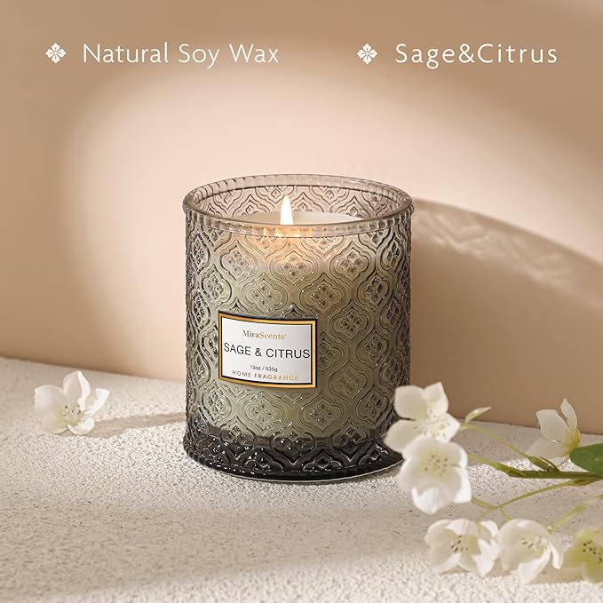 Sage & Citrus Scented Candles, Large Natural Soy Candle, 88 Hours Burning Time - Image 3