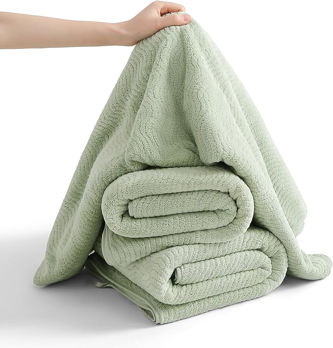 4 Piece Extra Large Bath Towel 35"x70" Oversized Bath Sheet Green Bath Towel Set - Image 8