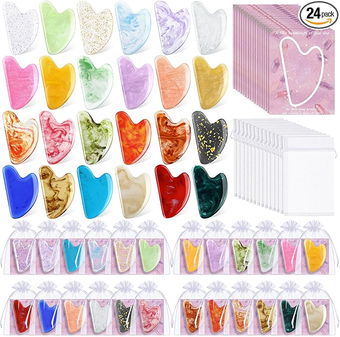 Sherr 24 Sets Gua Sha Facial Tools Bulk Resin Heart Shaped Guasha Boards by Sherr