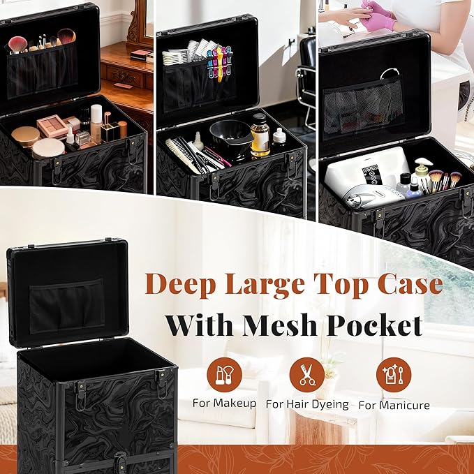 Rolling Makeup Train Case with 3 Drawers, Nail Trolley Cart Salon Station - Image 3