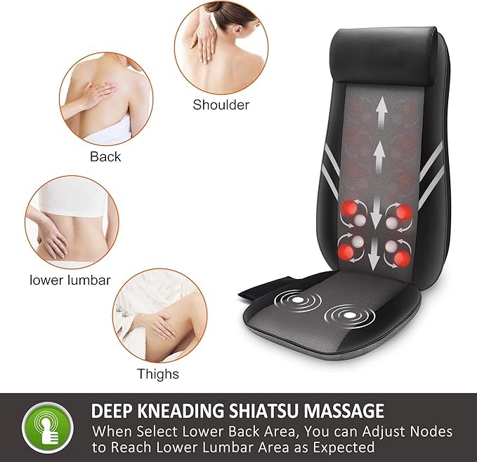 Snailax Back Massager with Heat, Shiatsu Massage Seat Cushion, 8 Flexible Nodes - Image 2