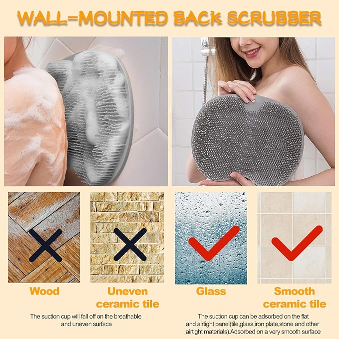 Shower Foot Scrubber, Wall Mounted Bath Massage Pad, Back Scrubber Back - Image 5