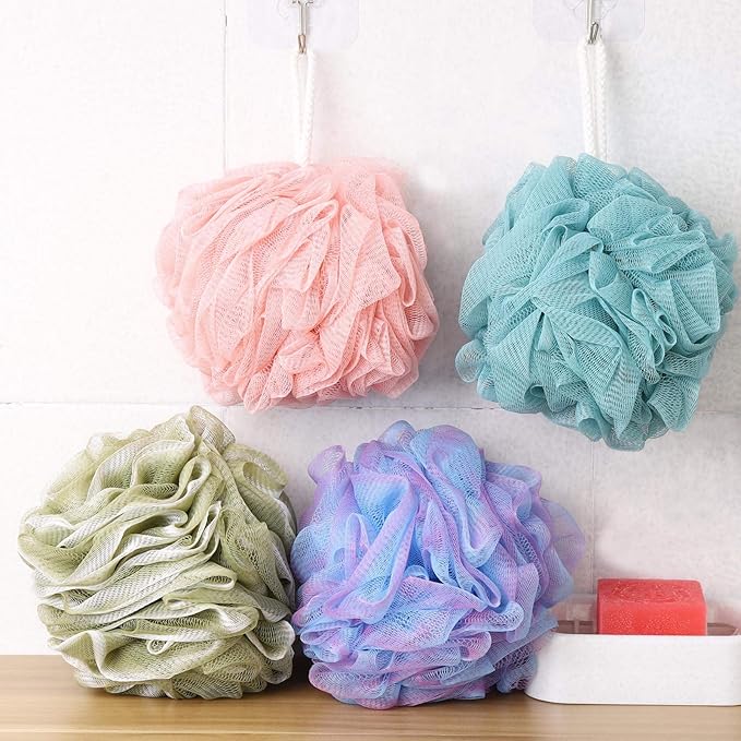 BTYMS 4 Pieces Shower Loofahs Large Bath Sponge 75g Mesh Pouf Wash Puff Shower - Image 4