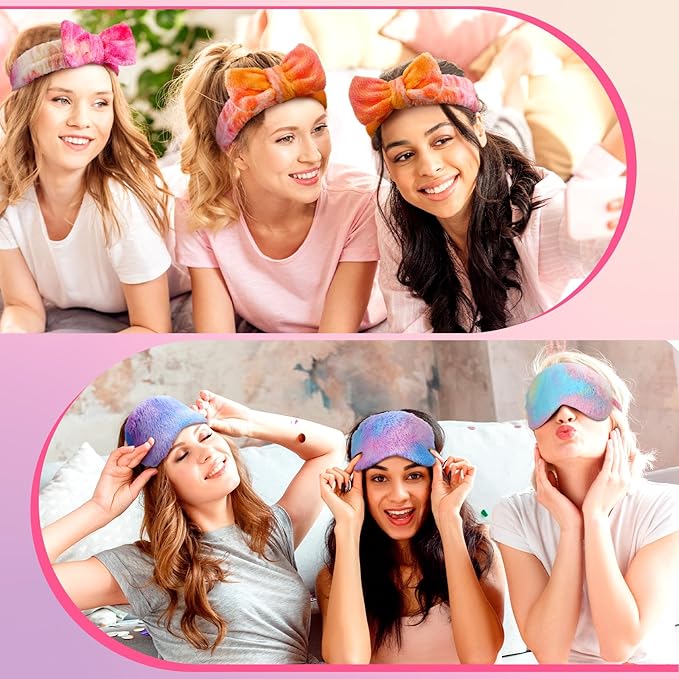 Xuhal 24 Pcs Spa Sleepover Party Favors Supplies Plush Headband and Eye Mask - Image 5