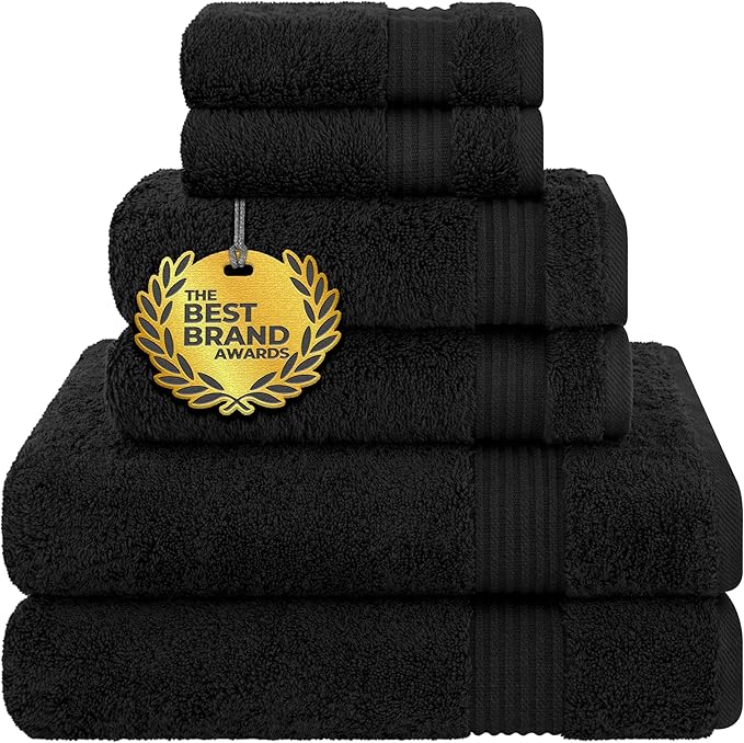 Cotton Paradise Black 6 Piece Towel Set, 100% Cotton Turkish Towels by UNITEDHOMETEXTILE