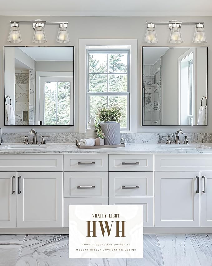 Brushed Nickel Bathroom Vanity Light, HWH 3-Light Vanity Lights - Image 6