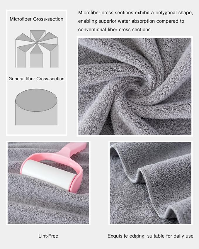 sakano 4-Piece Bath Towel Set, Quick-Dry Absorbent Lint Free & Launder Soft - Image 4