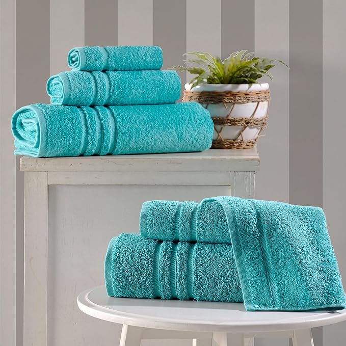 Hawmam Linen Teal Turquoise 6 Piece Bath Towels Set - Image 2