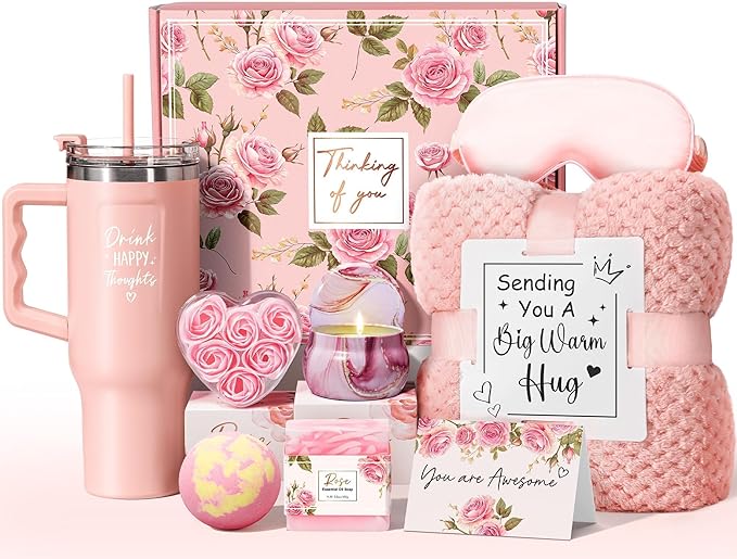 Birthday Gifts for Women Self Care Get Well Soon Gifts, Rose Relaxing Spa Gift by Qinline