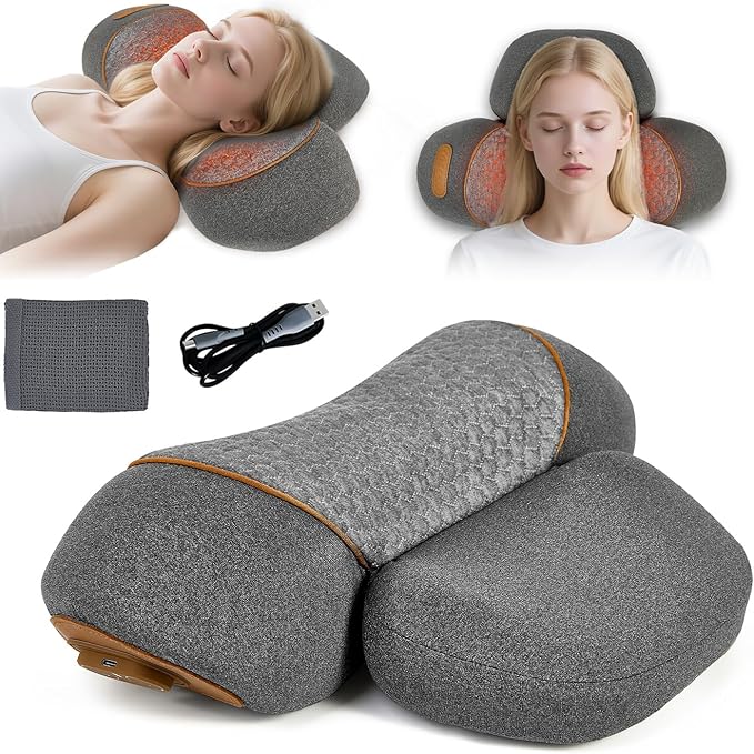 Gifts for Family, 3-in-1 Electric Neck Massager Pillow for Bed by FAMKCY