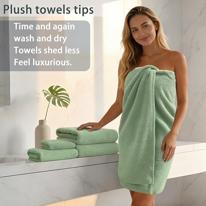 VOOVA & MOVAS Green Towels for Bathroom, 100% Cotton | Quick Dry | Soft | Thick - Image 4