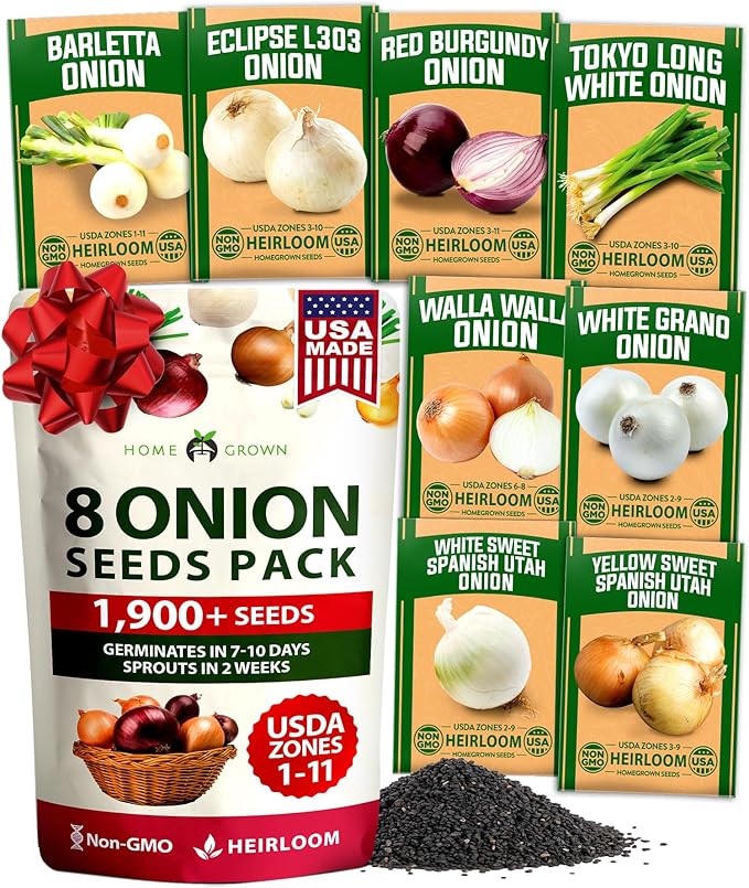 HOME GROWN 8 Onion Variety Mix 1600+ Heirloom Non-GMO Seeds by HOMEGROWN