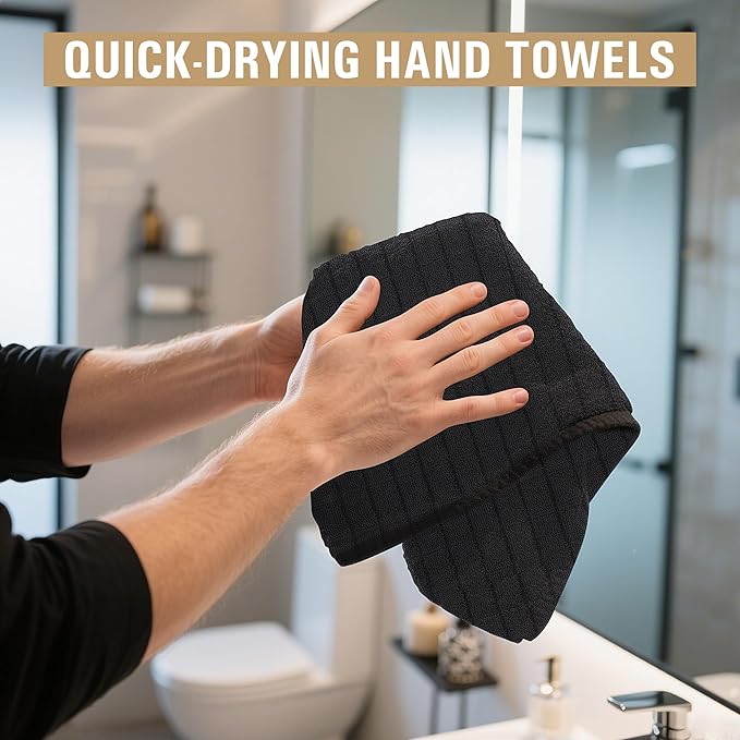 Salon Towels, 24 Pack Black Hand Towels - Image 6