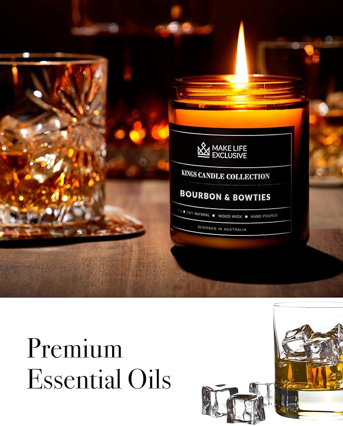 Scented Candles for Men | Bourbon Scented & Bowties | Wooden Wick, Long Lasting - Image 5