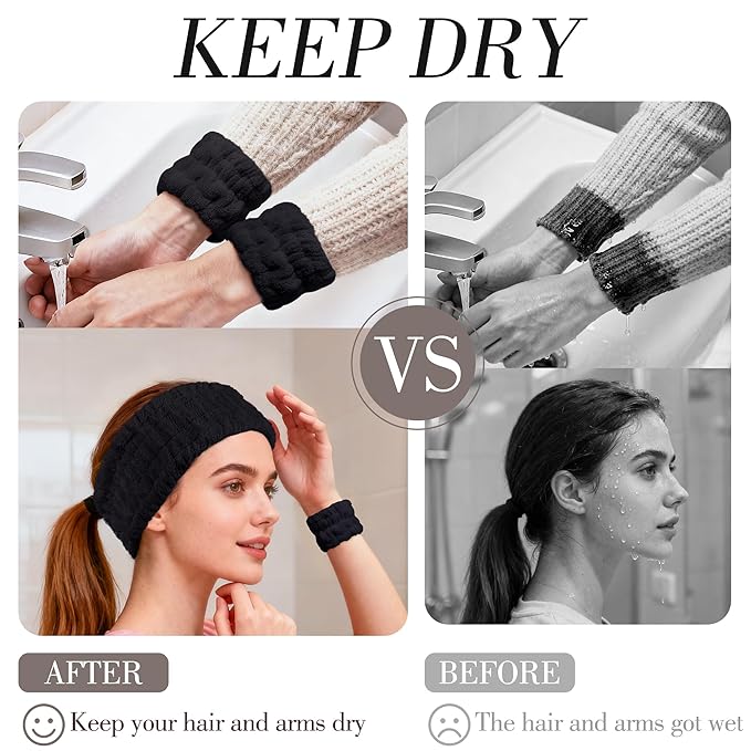 DiyJibb 9 Pcs Spa Headband for Washing Face, Skincare Headband and Wristband Set - Image 5