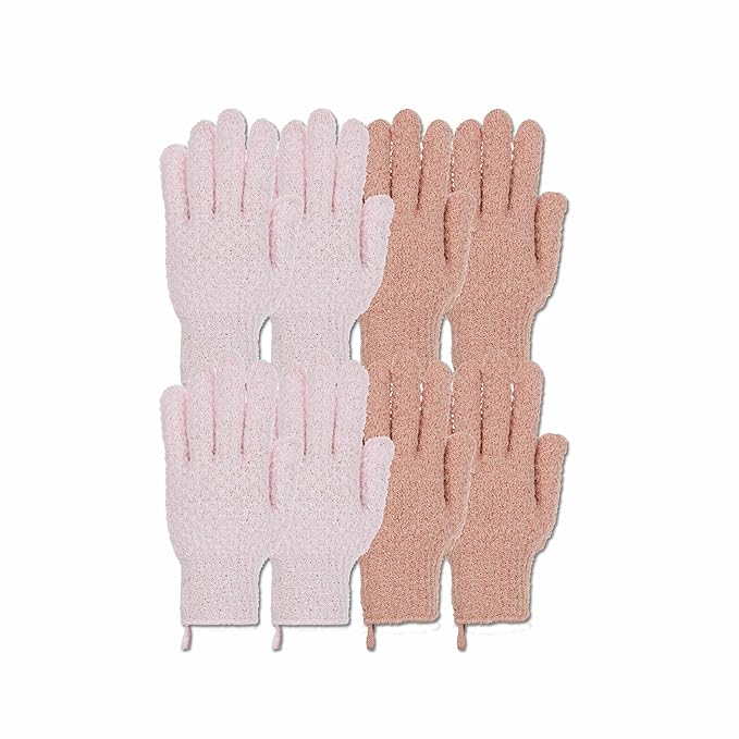4 Pairs Exfoliating Gloves, 100% Nylon, Dual Texture Body Scrub by The+Beauty+Project