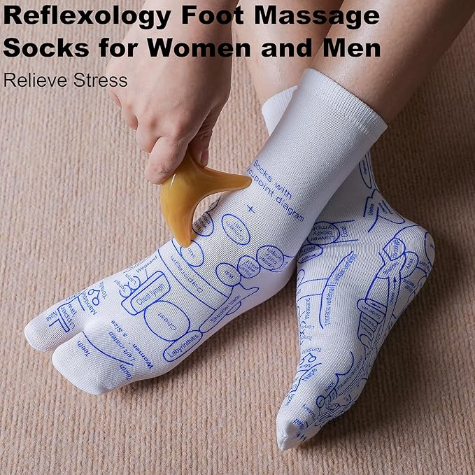 2 Pairs Reflexology Socks with Beginner Acupoint Massage Tools Set of 5 - Image 3