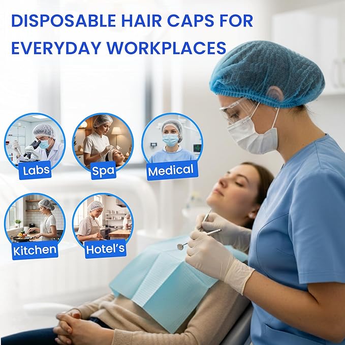 Disposable Bouffant Caps 21 Inch Non Woven Hair Net Elastic Head Cover - Image 4