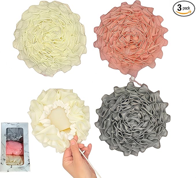 3-Pack Bath Loofah Set with Dual-Sided Shower Puff by Unknown
