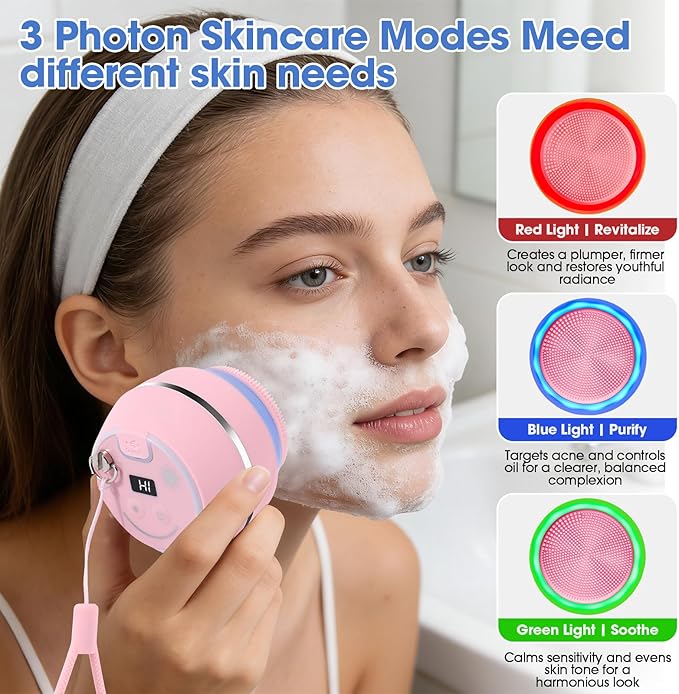Electric Facial Cleaner with 6 Modes & 3 Light Effects, Rechargeable Waterproof - Image 2