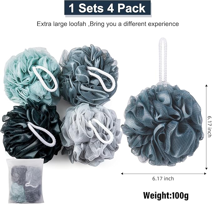 MTDLYICE Loofah Sponge XXL-100g 4 Pack, Bath Sponge Soft Mesh Shower Puff Loofah - Image 3