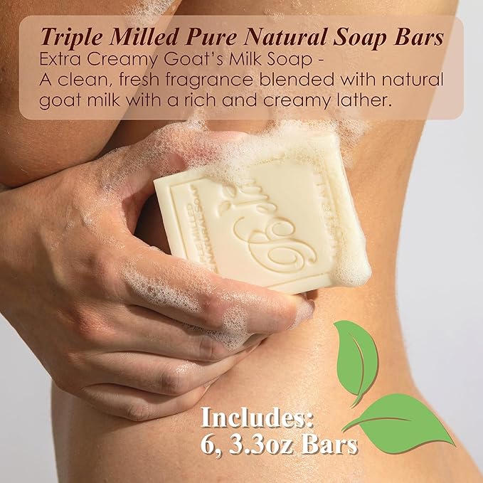 BELA Extra Creamy Goat Milk Soap 3.3 OZ Pack of 6, Long Lasting French Triple - Image 2