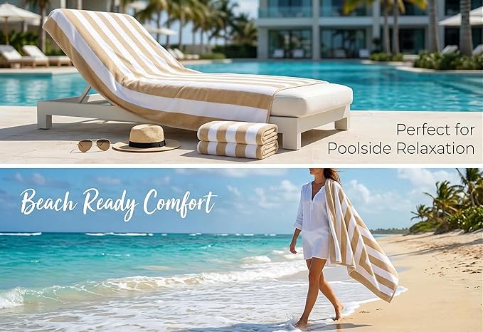 Premium Velour Cabana Beach Towel 4 Pack, 30” x 60” Soft Plush Cotton Pool Towel - Image 6