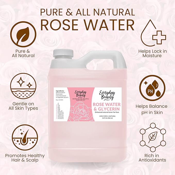 Rose Water & Glycerin Enhanced Facial Toner - 32oz Bulk Alcohol-Free Vegan All - Image 2