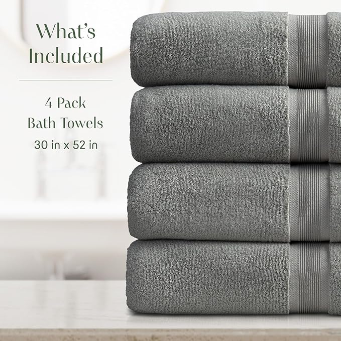 Springtree Home Luxury Bamboo Rayon Bath Towel Set of 4 | 35% Bamboo Rayon - Image 2