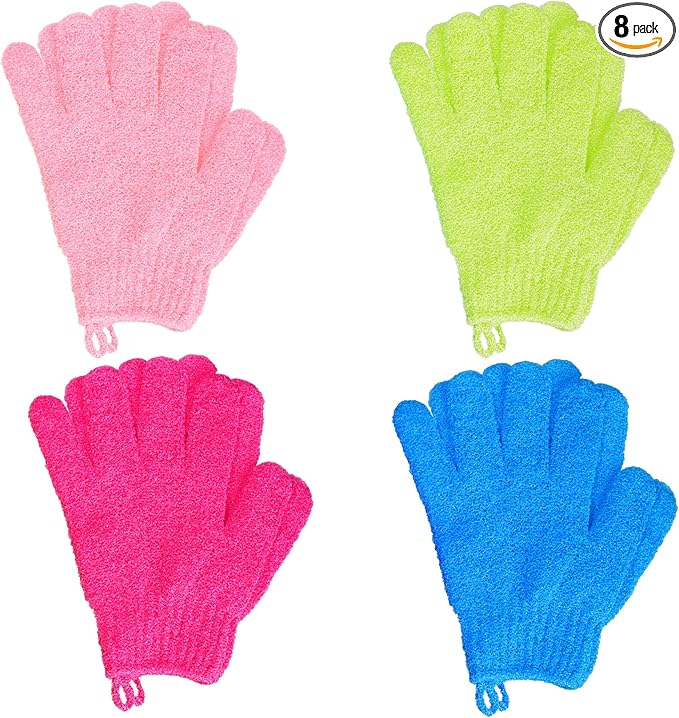 4 Pairs Bath Exfoliating Gloves Scrub, Double Sided Bath Mitts Scrubs by Ishua