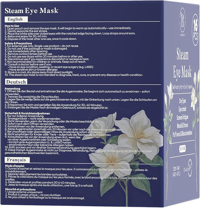 16 Pack Jasmine Steam Eye Mask for Dryness, Strain & Relaxation, Heated Eye - Image 9