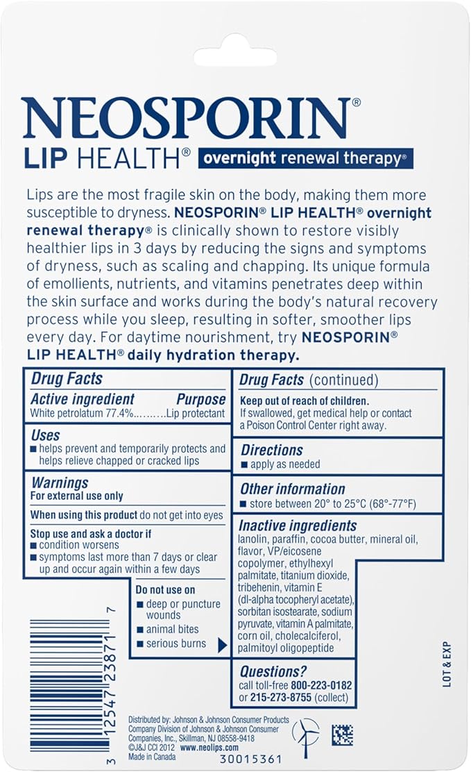 Neosporin Lip Health Overnight Renewal Therapy White Petrolatum Protectant and - Image 9