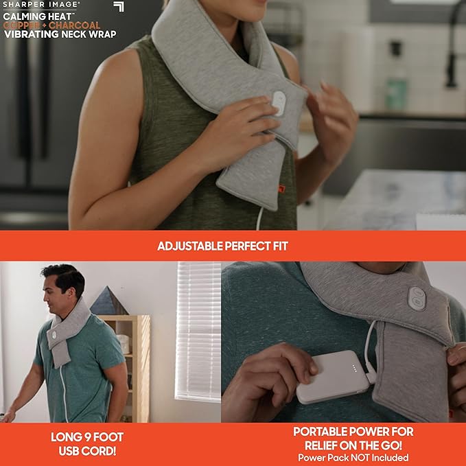 Calming Heat Neck Wrap by Sharper Image | Weighted Copper & Charcoal, Heating - Image 7