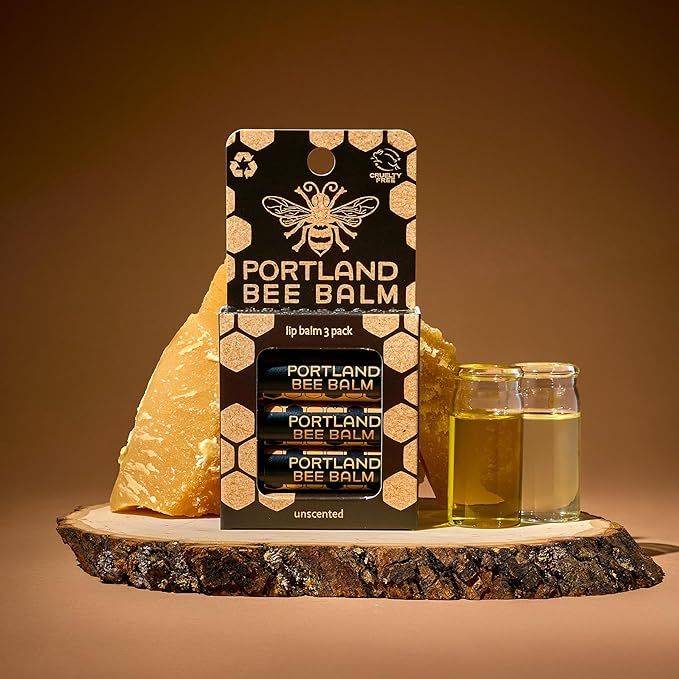 Portland Bee Balm All Natural Handmade Beeswax Based Lip Balm, Unscented 3 Count - Image 5