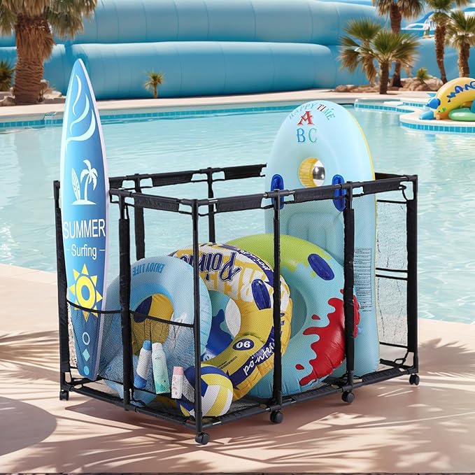 Tiita Pool Storage Bin, Rolling Pool Toy Storage Organizer, Parts & - Image 6