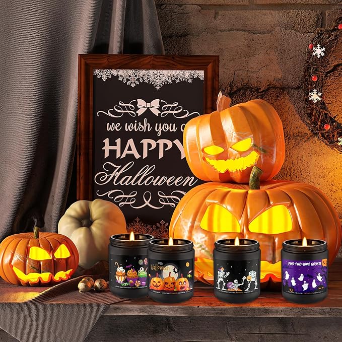 4 Pack Black Halloween Scented Candles -7oz Soy Wax Candles - Image 6