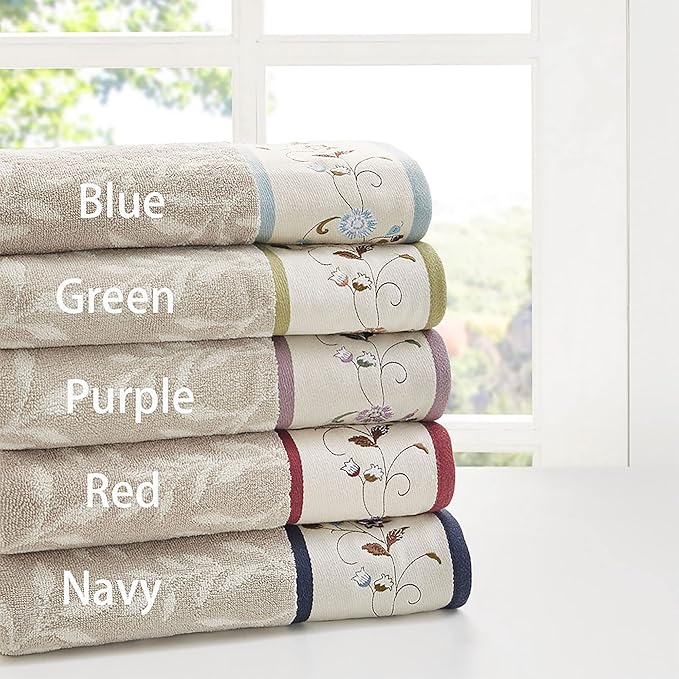 Madison Park Serene 100% Cotton Bath Towel Set Luxurious Floral Decorative - Image 4