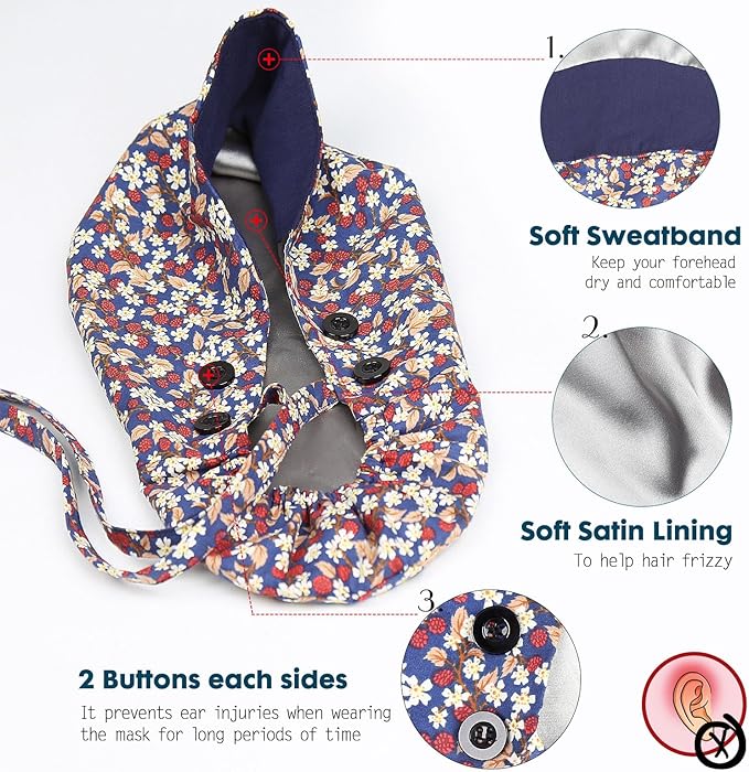 Satin Lined Scrub Caps with Buttons & Sweathand, Surgical Caps - Image 3