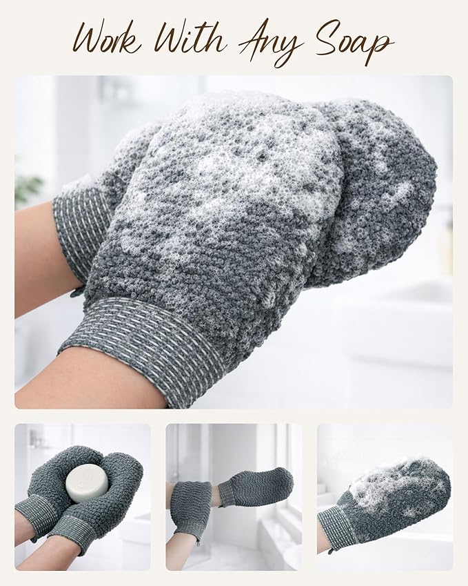 Exfoliating Gloves 2 Pack, Wave Texture Exfoliating Mitt - Image 7