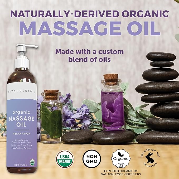 Viva Naturals Organic Massage Oil, Lavender Scented, 8 fl oz – Non-Greasy - Image 5