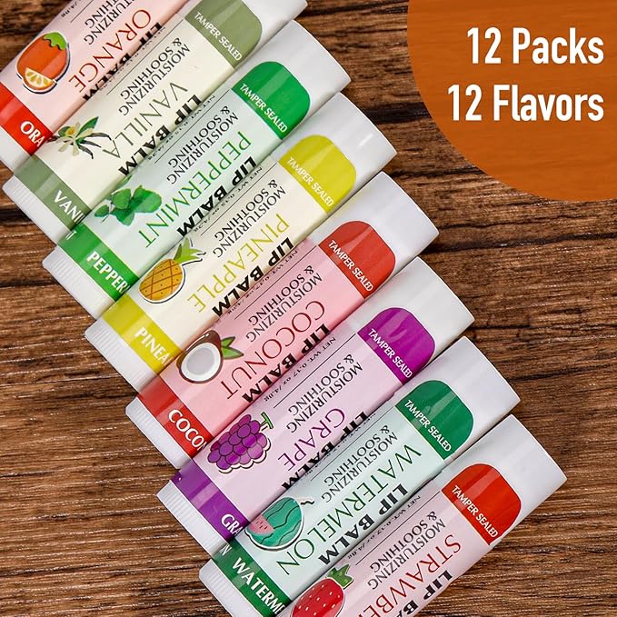AZEN 12 Pack Lip Balm Bulk, Moisturizing Lip Balms - Image 2